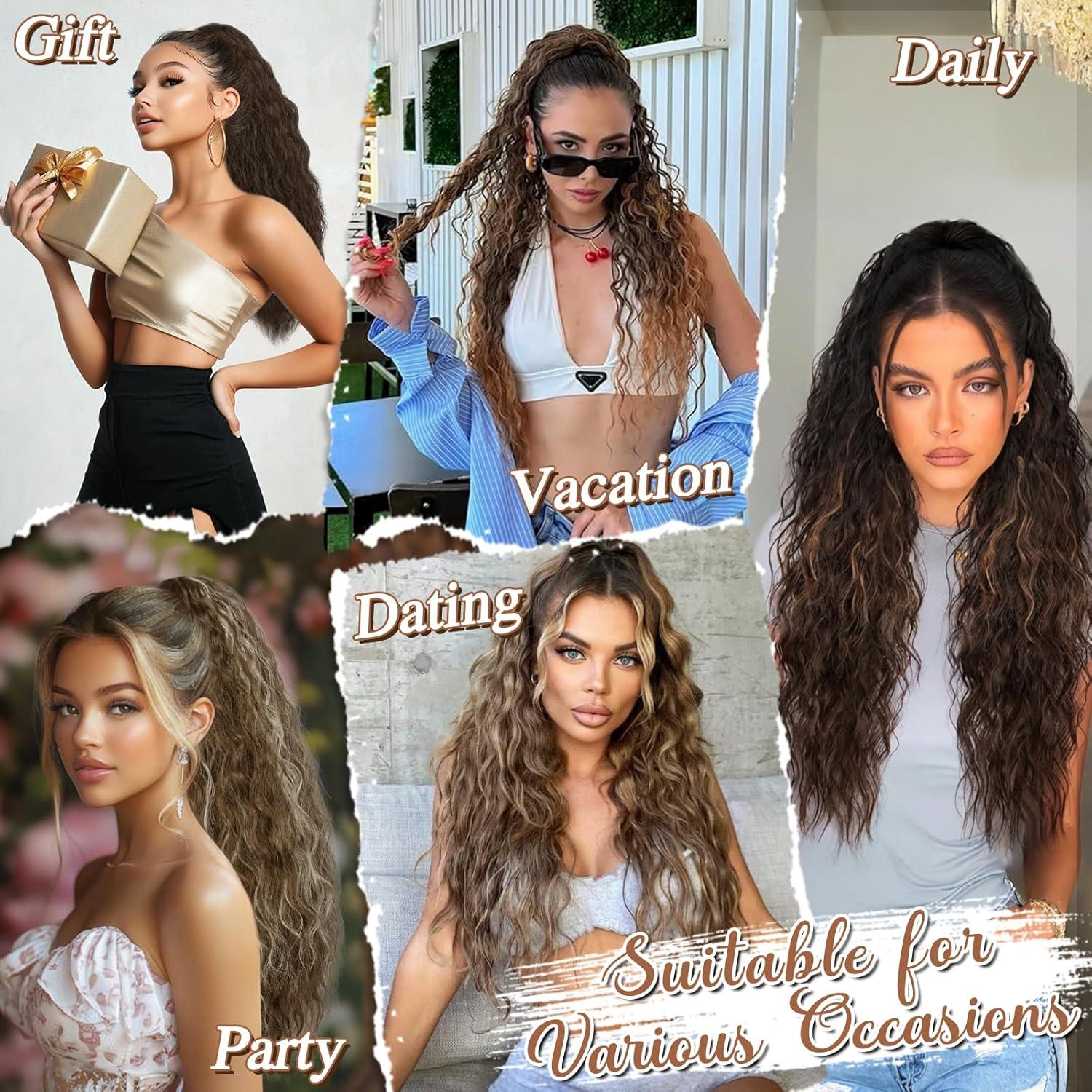 76cm Lange Wellige Ponytail Extension mit Kordelzug - Schokoladenbraun