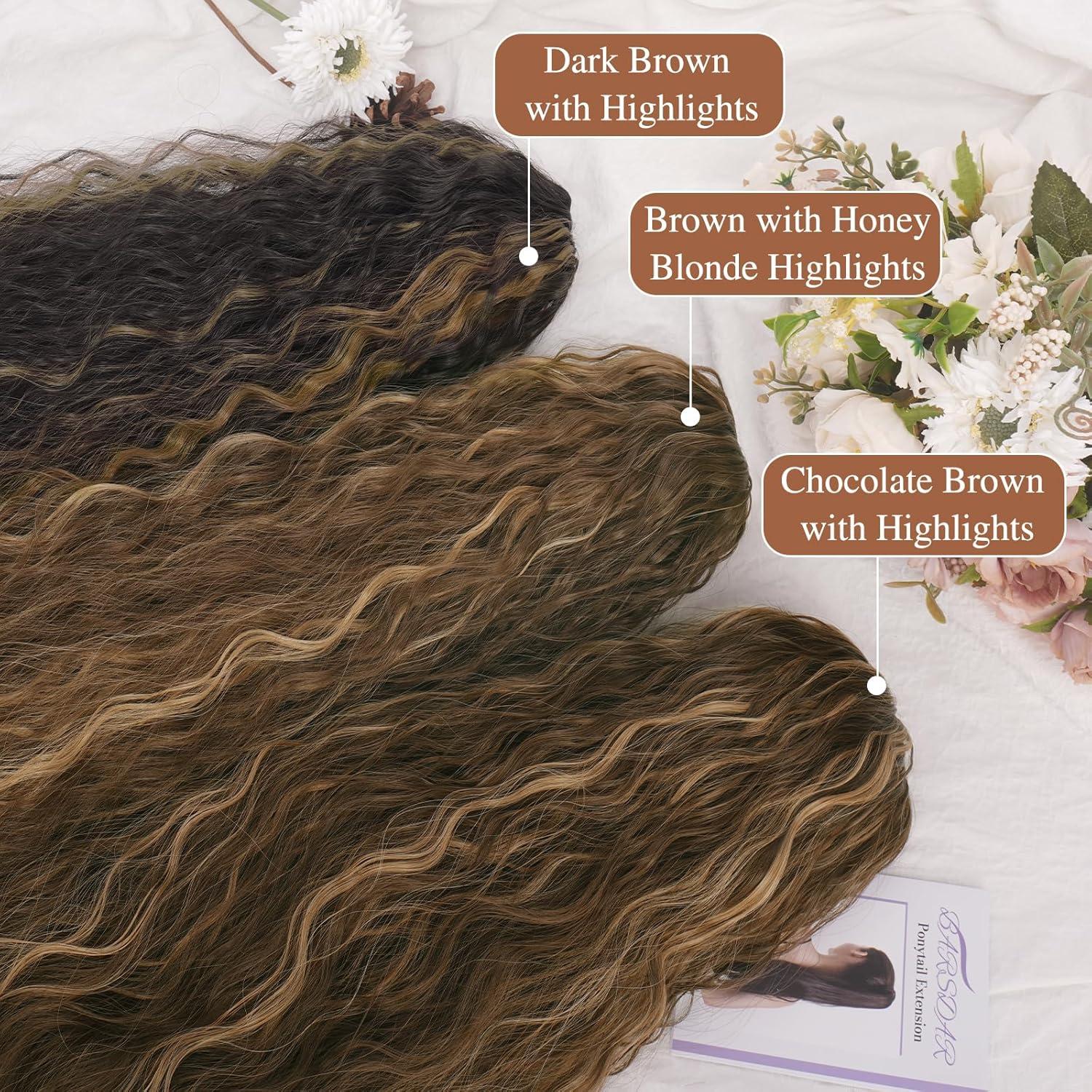 76cm Lange Wellige Highlight Ponytail Extension in Schokoladenbraun