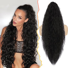 Lockige Wellige Ponytail Extension Schwarz Braun 76cm Kordelzug