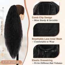 Lockige Ponytail Extension mit Kordelzug, 76cm Schwarz Braun