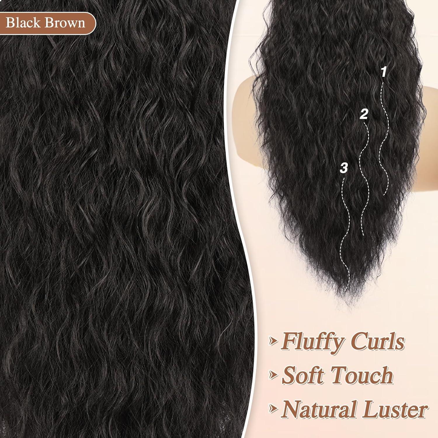 Lockige Wellige Ponytail Extension Schwarz Braun 76cm Kordelzug