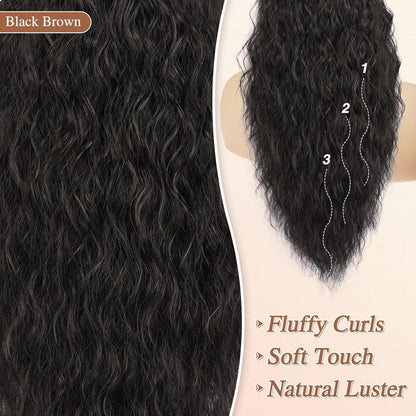 Lockige Wellige Ponytail Extension Schwarz Braun 76cm Kordelzug