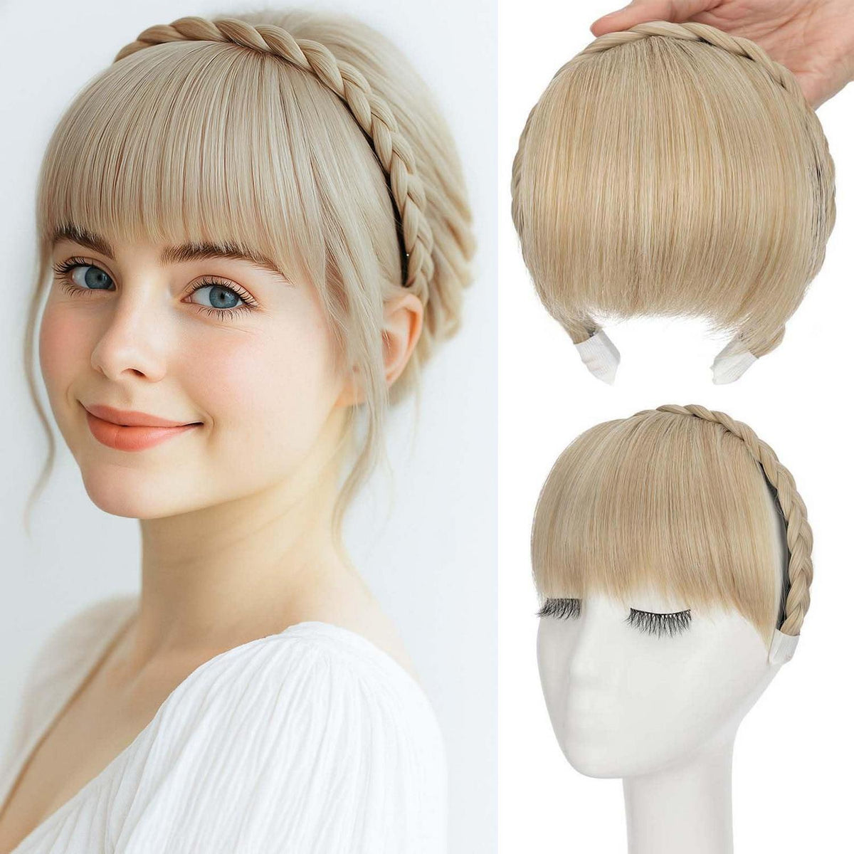 Stirnband mit Ponyfransen – Aschblond Mix für jeden Look