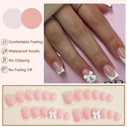 Rosa Weiß French Press on Nails – Kurz & Wiederverwendbar