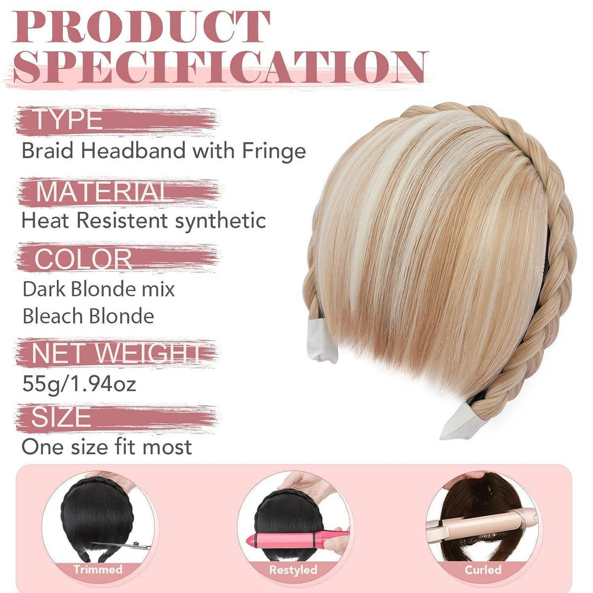Stirnband mit Ponyfransen – Dunkelblond Mix mit Blond