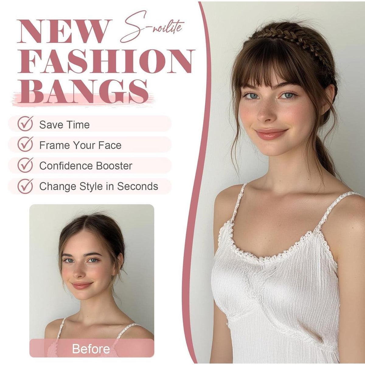 Stirnband mit Ponyfransen – Dunkelblond Mix mit Blond