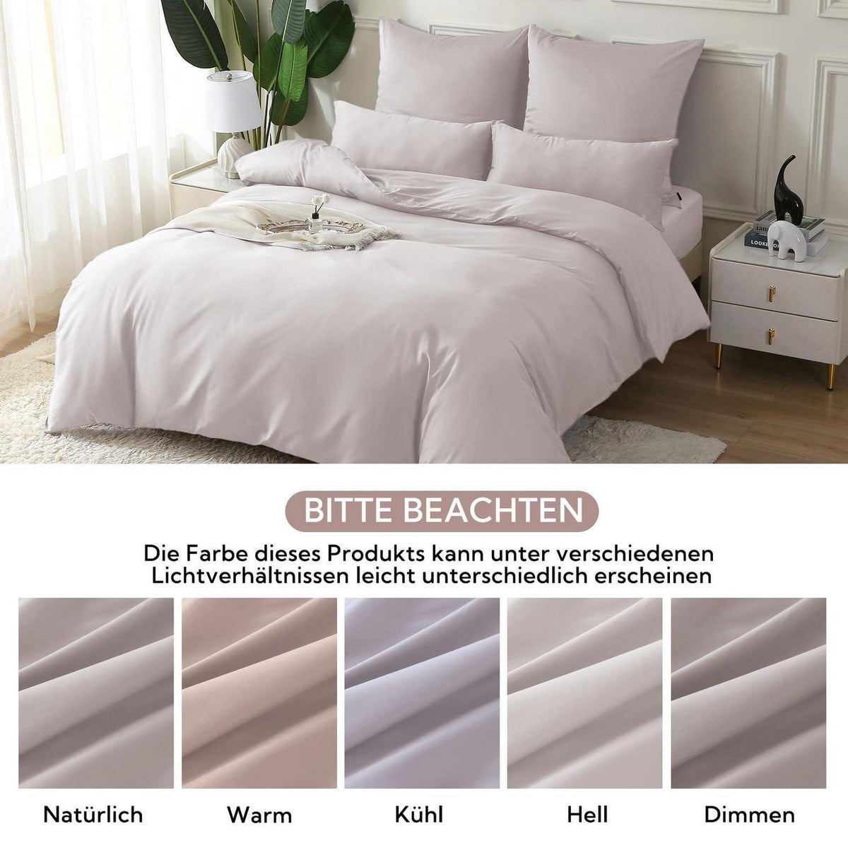 Satin Bettwäsche Set 135x200 Staubrosa Baumwolle 4tlg.