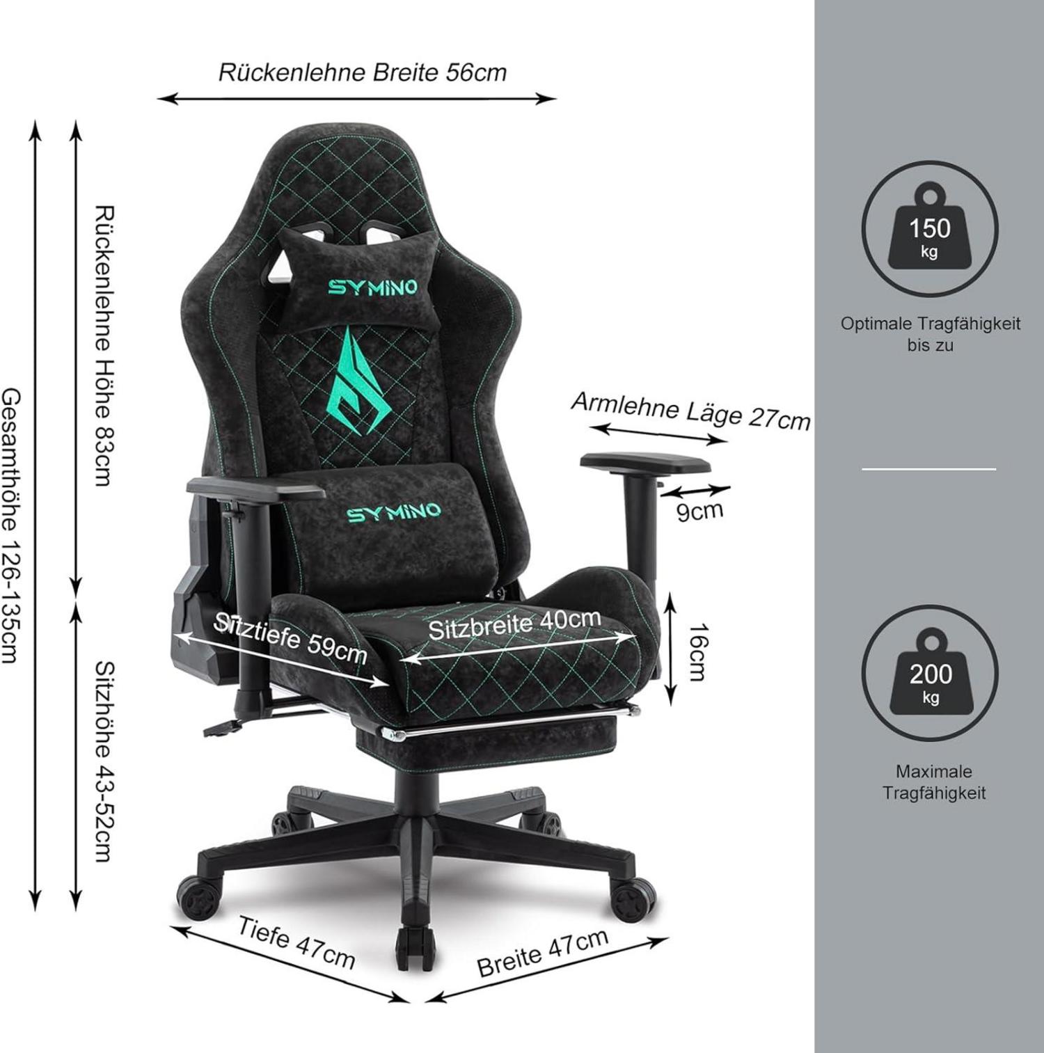 Ergonomischer Gaming Stuhl Rennsitz-Design PU-Leder Schwarz