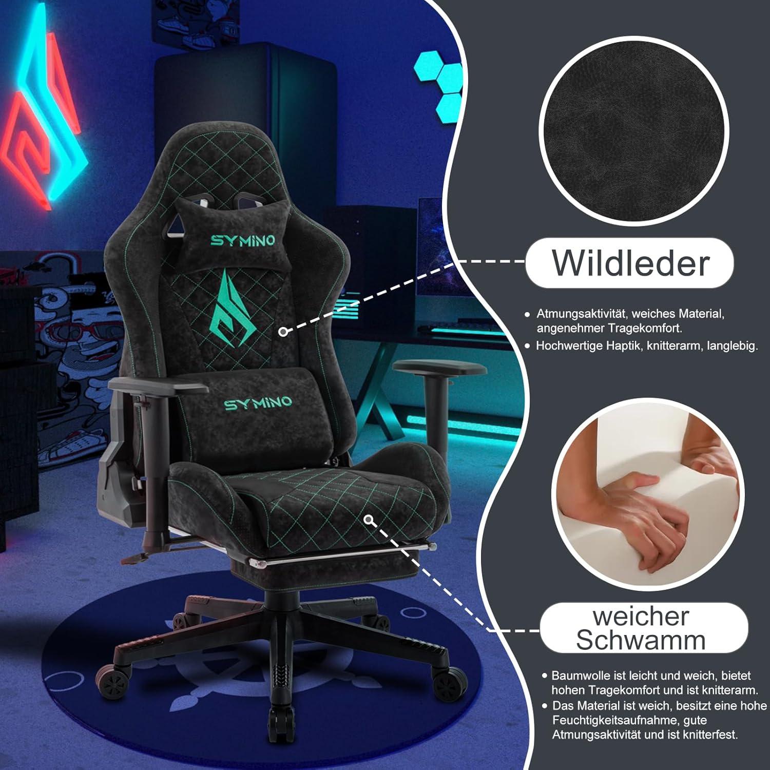 Symino Gaming Stuhl mit Fußstütze und PU-Leder