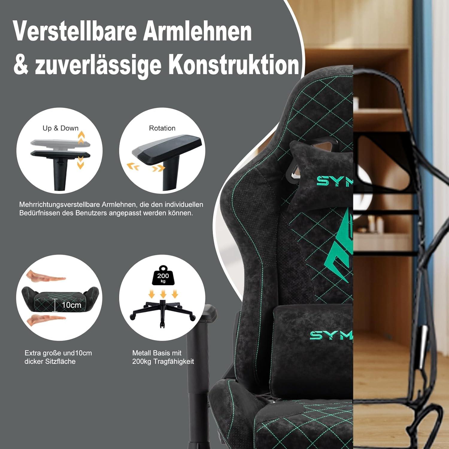 Ergonomischer Gaming Stuhl Vintage-PU-Leder PC Bürostuhl Schwarz