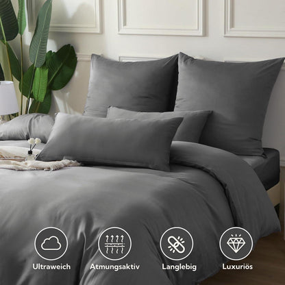 Satin Bettwäsche Set 135x200, 4-teilig, Kohlegrau