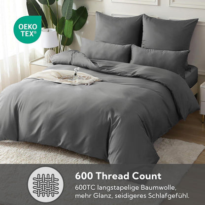 Satin Bettwäsche Set 135x200, 4-teilig, Kohlegrau