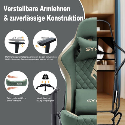 Symino Gaming Stuhl Vintage-PU-Leder Rennsitz-Design Fußstütze Grün