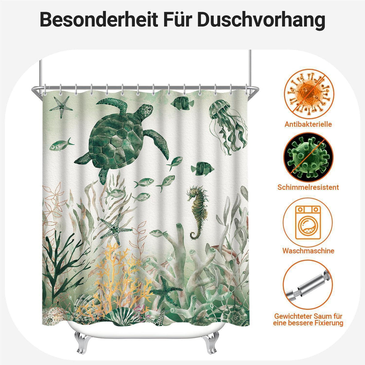 Duschvorhang Meeresschildkröte 160x160 cm Textil wasserabweisend waschbar