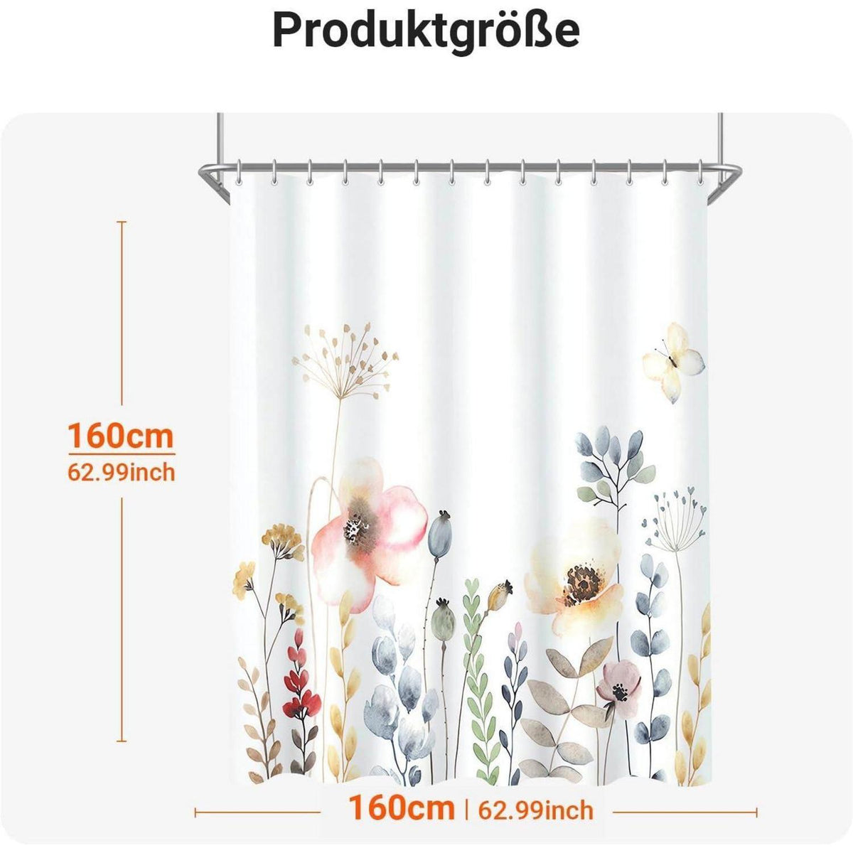Duschvorhang Blumen 160x160 cm mit beschwertem Saum, wasserabweisend
