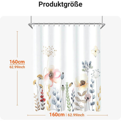 Duschvorhang Blumen 160x160 cm mit beschwertem Saum, wasserabweisend