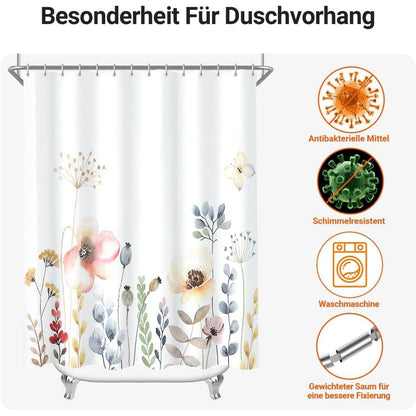 Duschvorhang Blumen 160x160 cm mit beschwertem Saum, wasserabweisend