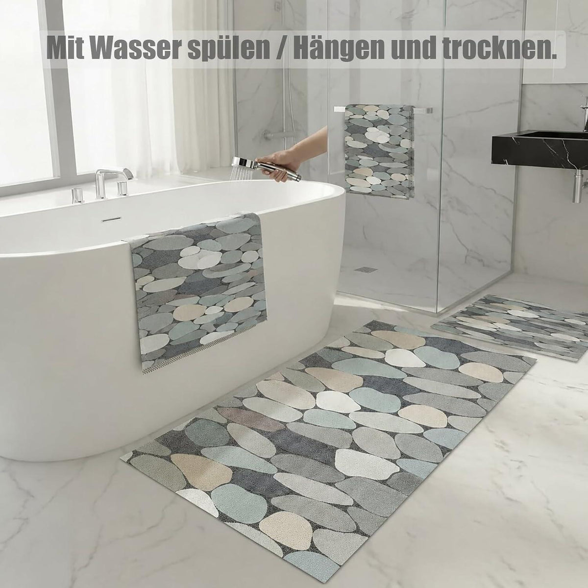 Rutschfeste Duschmatte 110x110 cm - Steinmuster & Antirutsch
