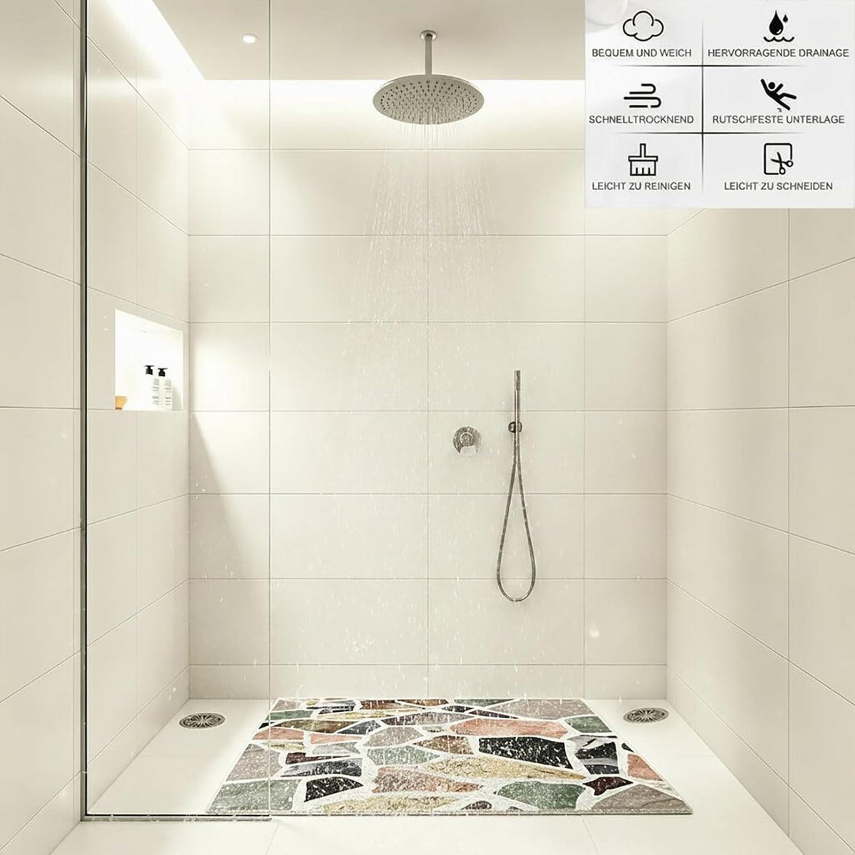 Rutschfeste Duschmatte Steinoptik 100x150 cm – Zuschneidbar & Komfortabel