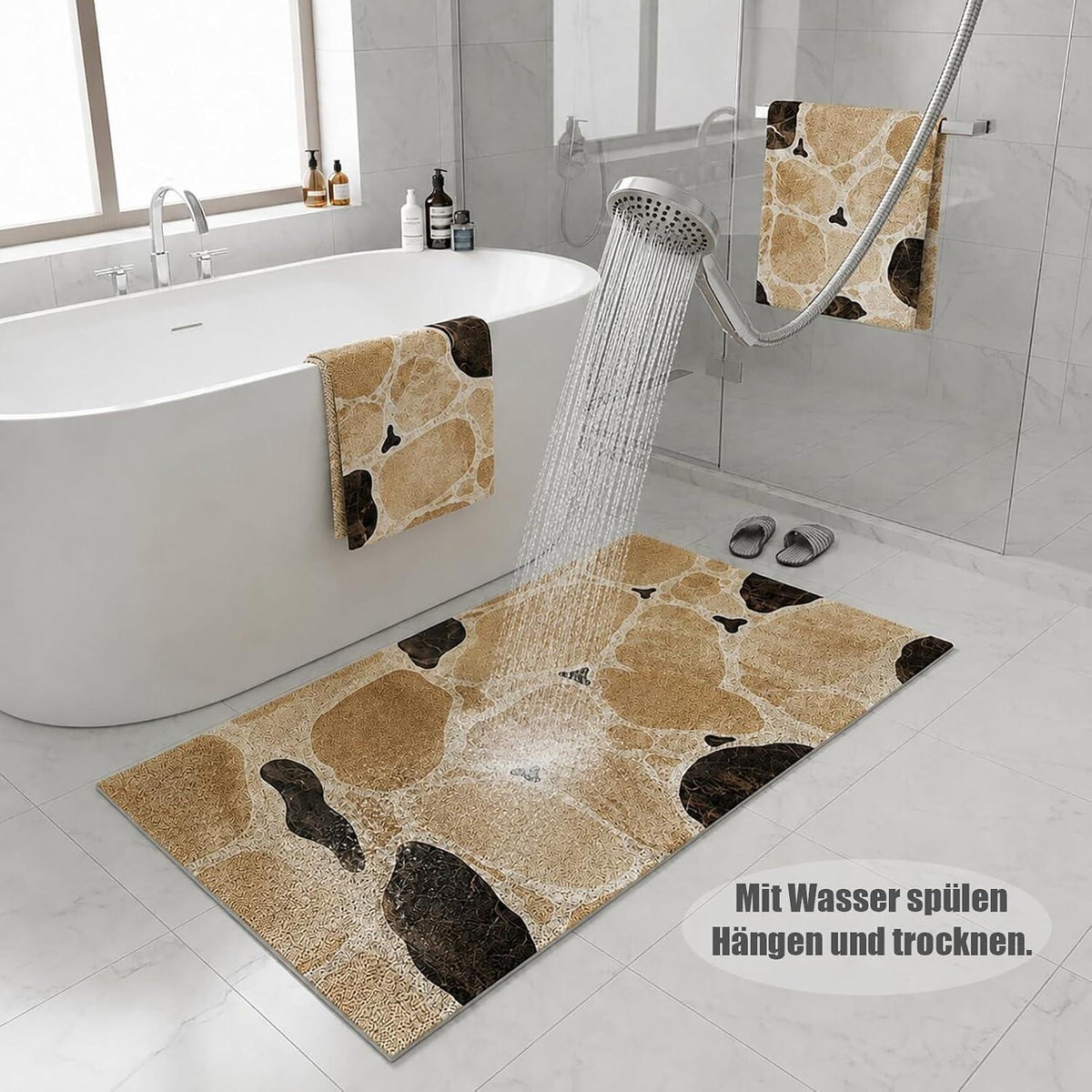 Rutschfeste Duschmatte 75x120 cm – Steinmuster & Zuschneidbar