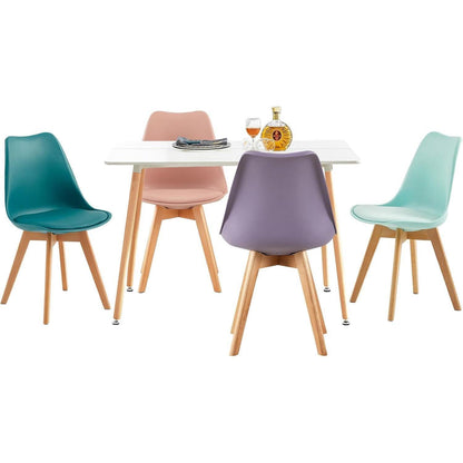 4er Set Esszimmerstühle Retro Skandi Rauchrosa Türkis Mint Grau