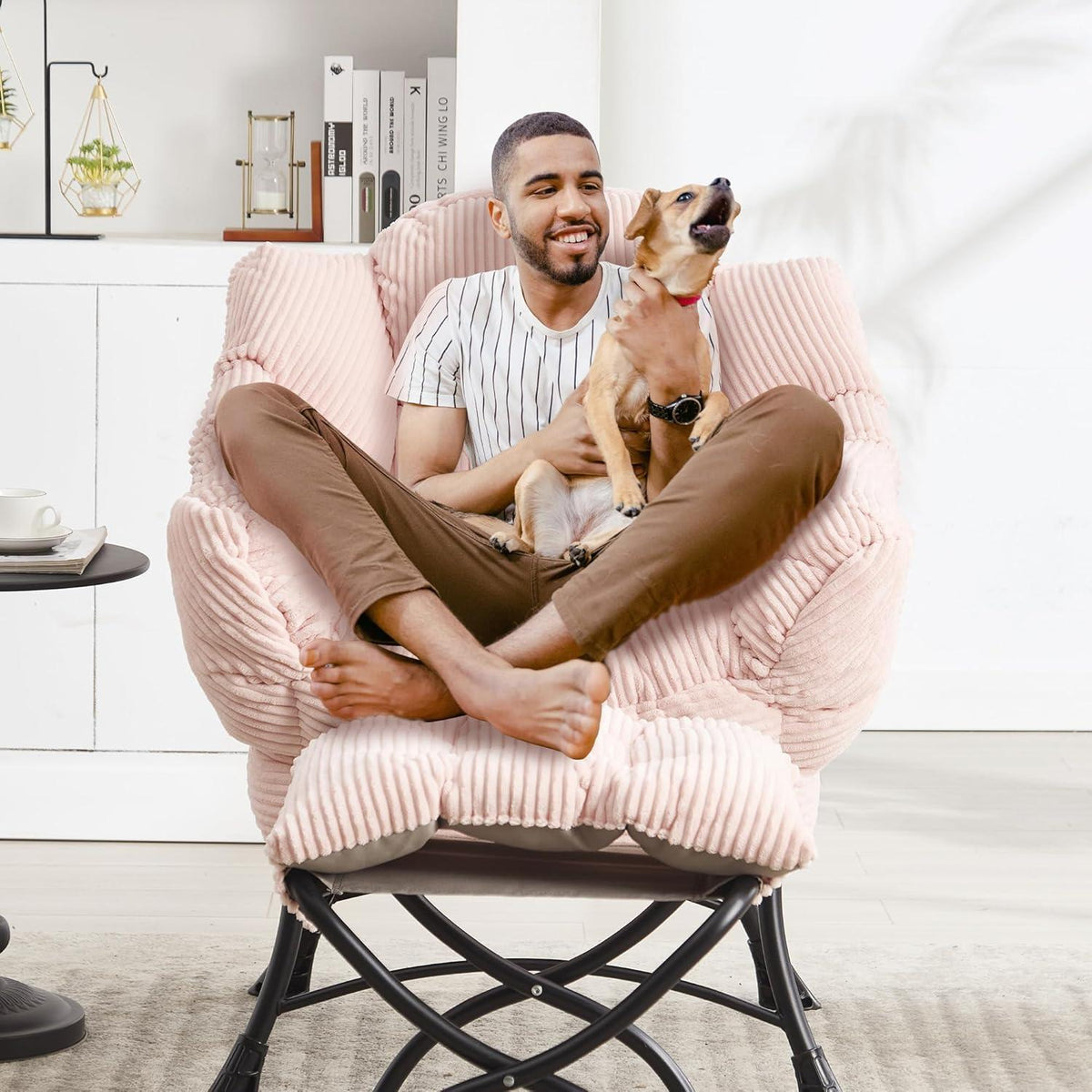 Faulenzersessel mit Ottomane – Rosa Lounge Sessel & Fußhocker