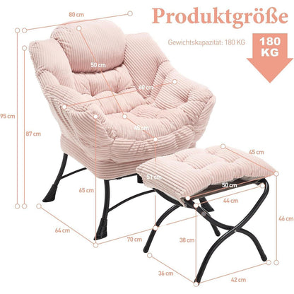 Faulenzersessel mit Ottomane – Rosa Lounge Sessel & Fußhocker