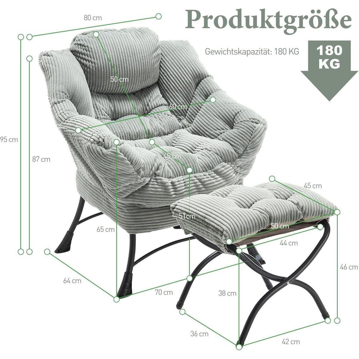 Lazy Chair mit Ottomane – Bequemer Faulenzersessel Grün
