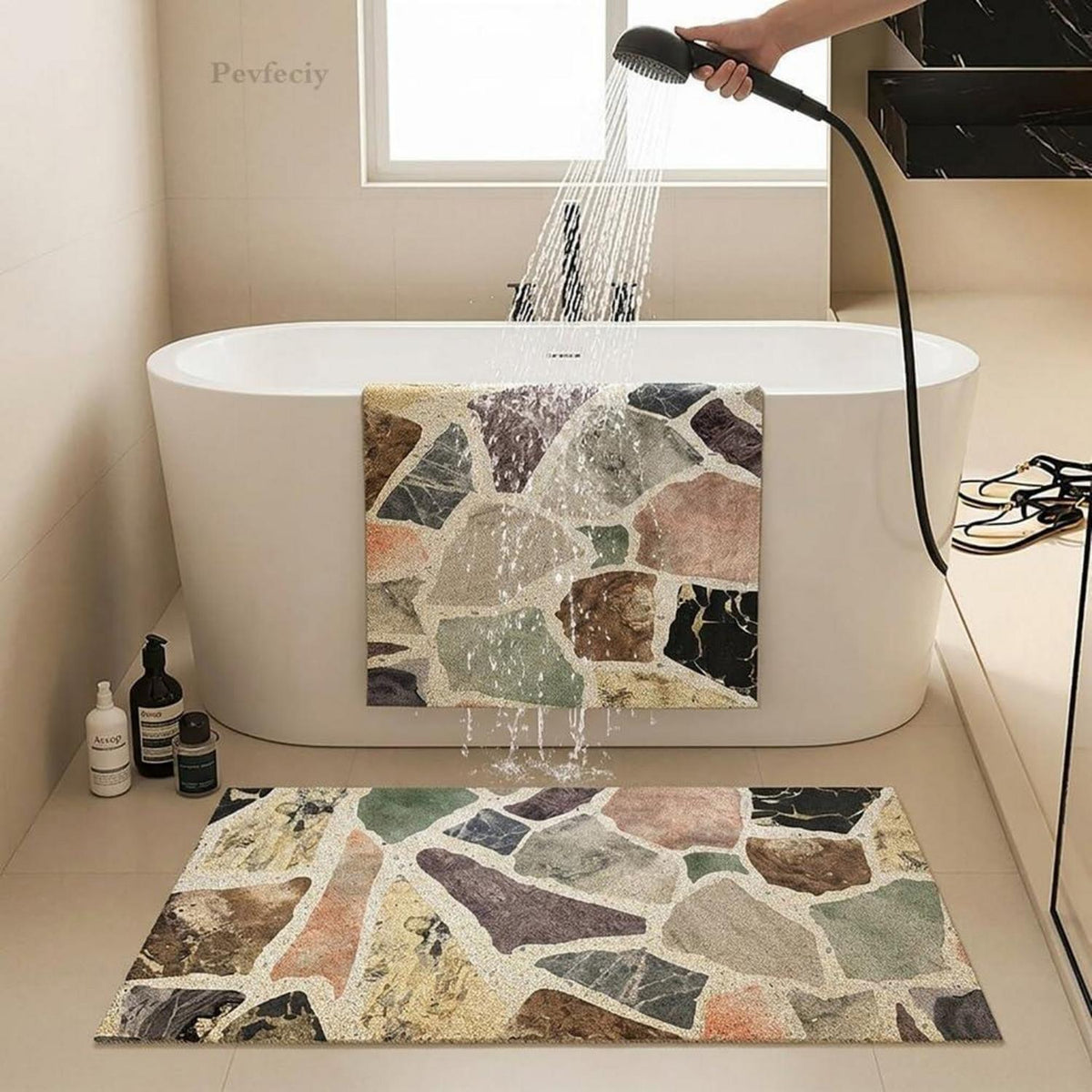 Rutschfeste Duschmatte 100x130 cm Steinmuster – Weich & Komfortabel