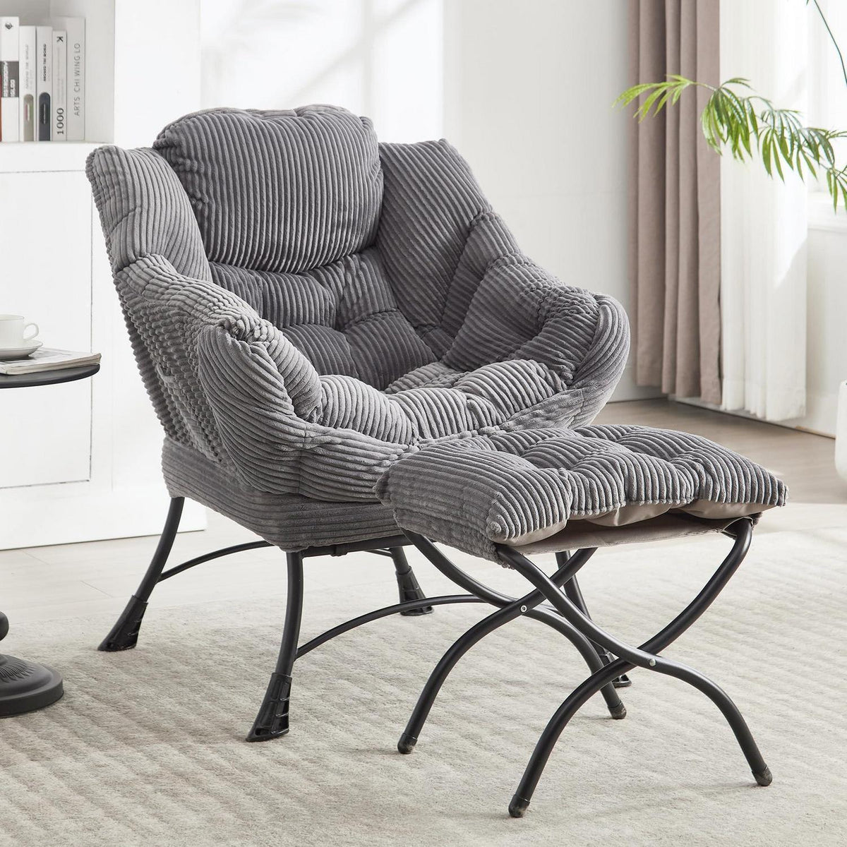 Faulenzersessel mit Ottomane – Bequemer Lounge-Sessel Grau