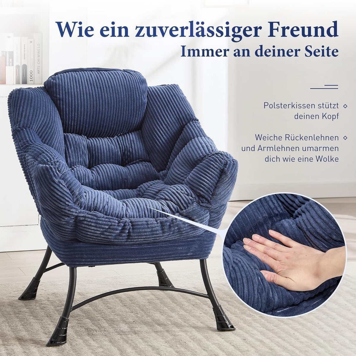 Lazy Chair mit Ottomane – Bequemer Faulenzersessel Marineblau