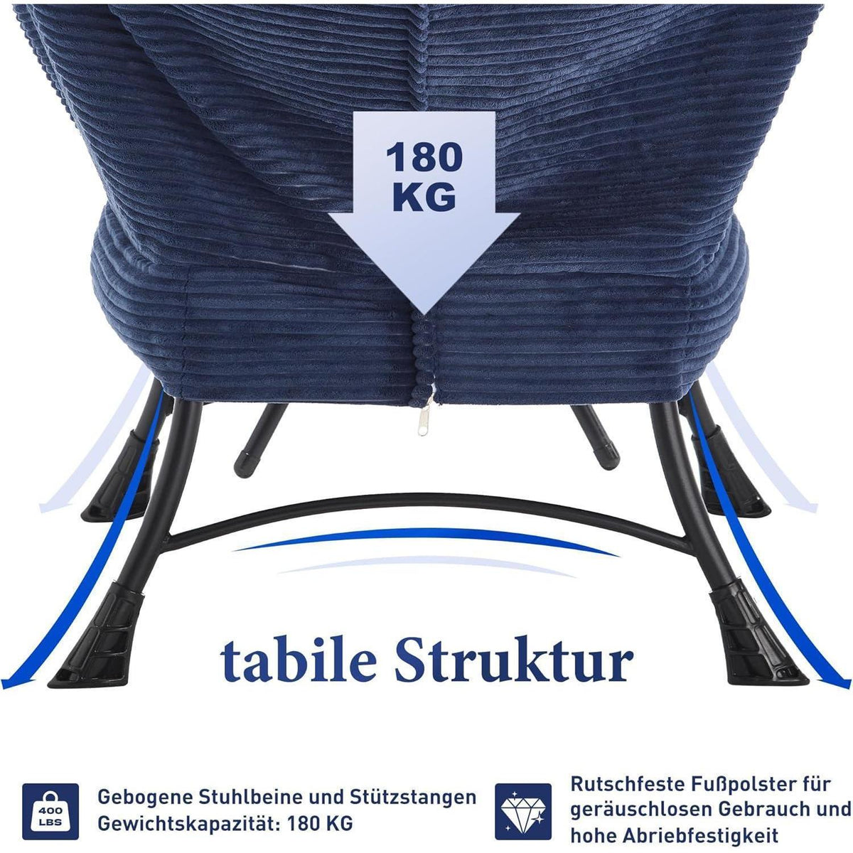Lazy Chair mit Ottomane – Bequemer Faulenzersessel Marineblau