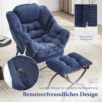 Lazy Chair mit Ottomane – Bequemer Faulenzersessel Marineblau
