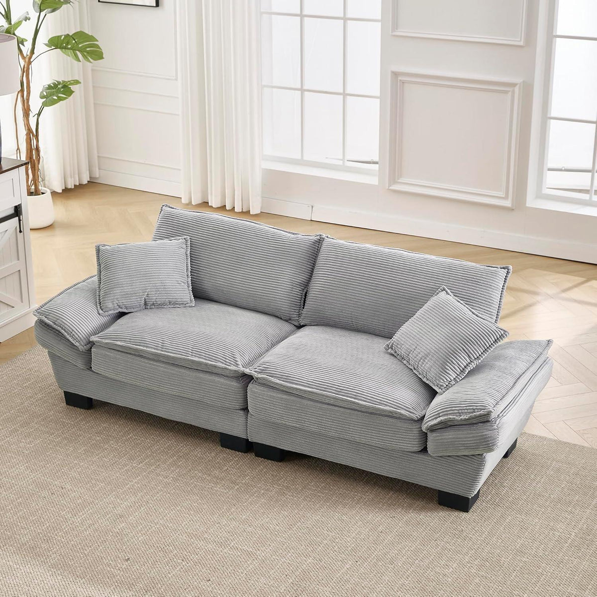 Modernes 2-Sitzer Polstersofa mit Armlehnen – Hellgrau