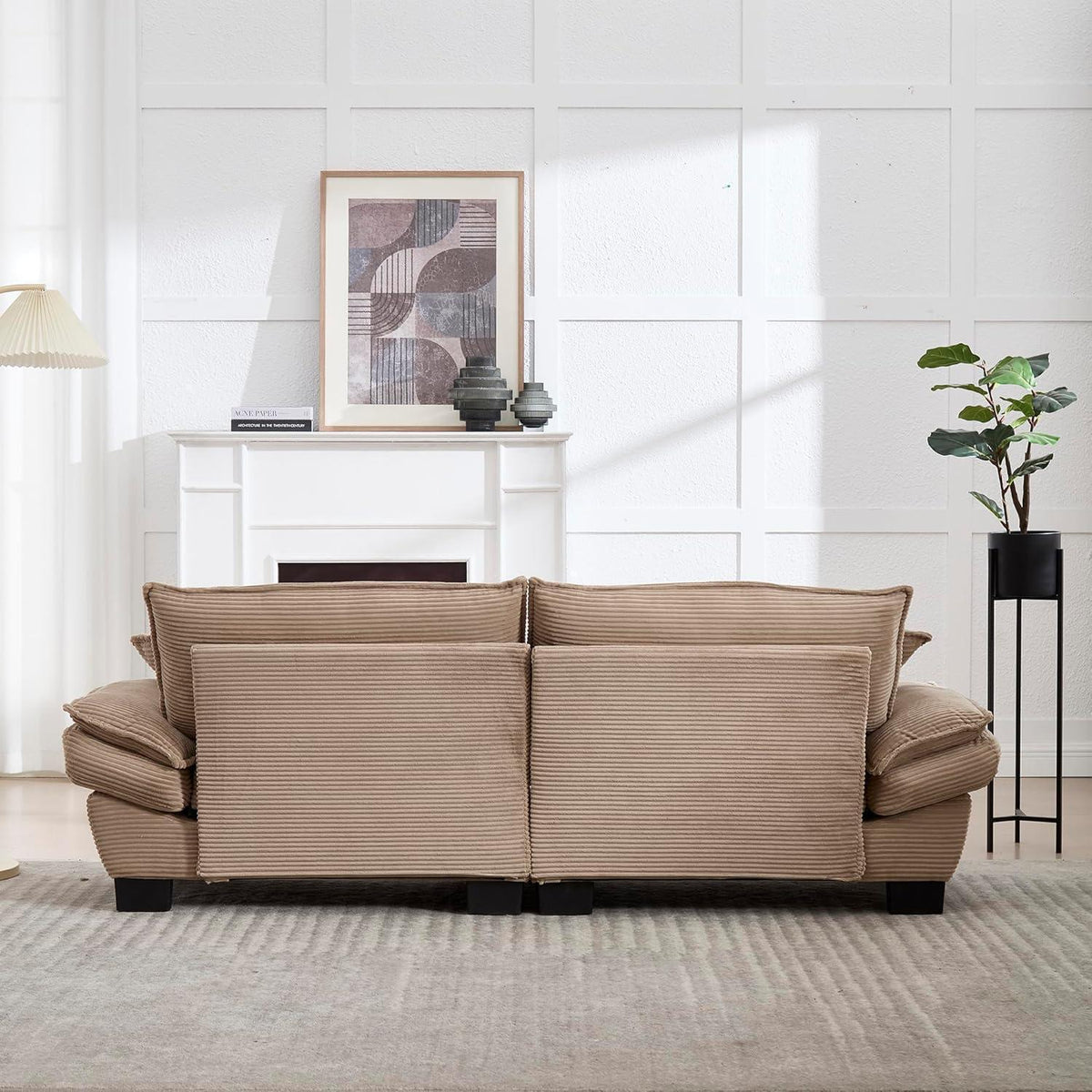 Modernes 2-Sitzer Sofa mit Polsterarmlehnen & Beinen (Khaki)