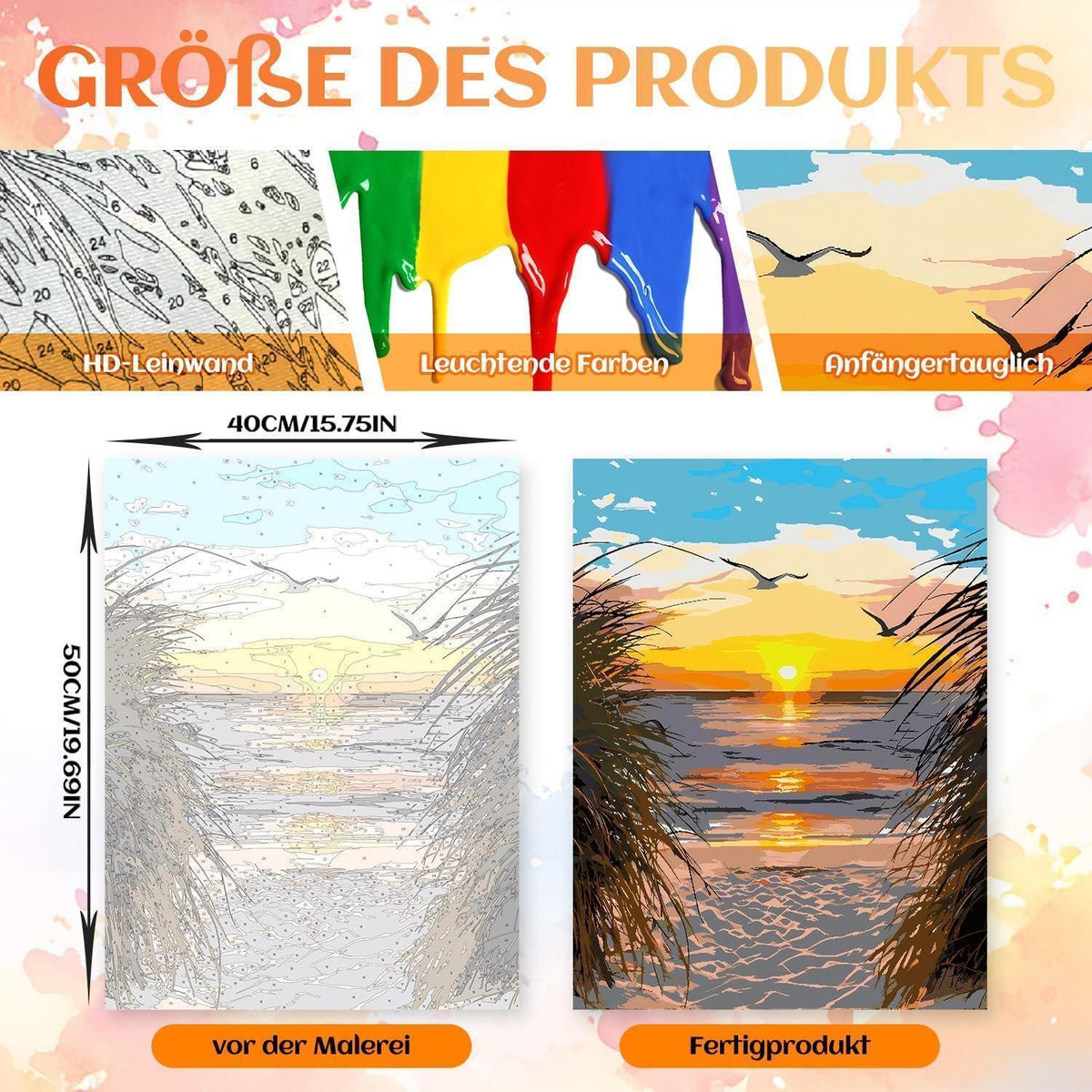 Malen nach Zahlen Strand Sonnenuntergang Leinwand Set 40x50cm