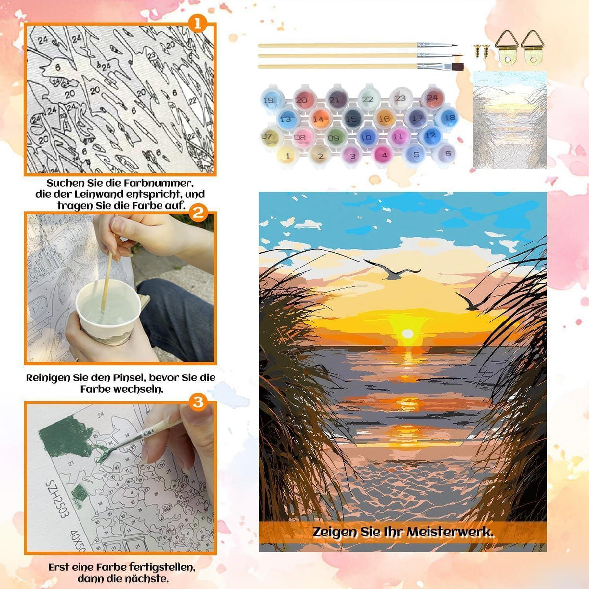 Malen nach Zahlen Strand Sonnenuntergang Leinwand Set 40x50cm