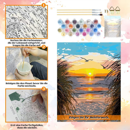 Malen nach Zahlen Strand Sonnenuntergang Leinwand Set 40x50cm