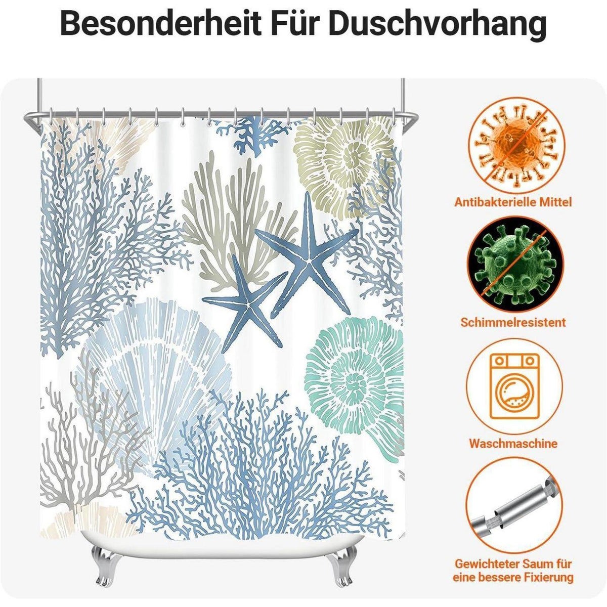 Duschvorhang Unterwasseralgen 180x200 cm, Antischimmel & Wasserabweisend