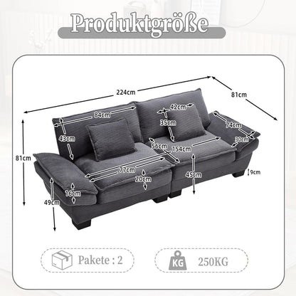 Modernes 2-Sitzer Polstersofa Dunkel Grau mit Komfort Armlehnen