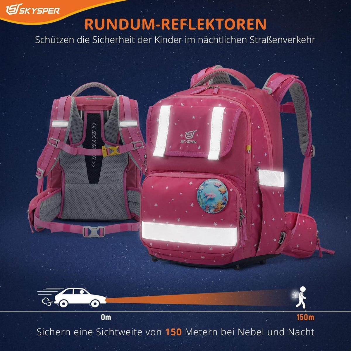5-teiliges Schulranzen-Set Rosa – Ergonomisch & Reflektierend