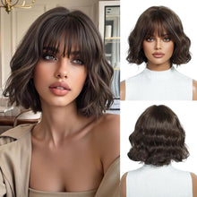 Braune Bob Perücke mit Pony Kurz Natürliches Synthetisches Haar