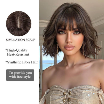 Braune Bob Perücke mit Pony Kurz Natürliches Synthetisches Haar