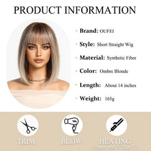 Ombre Blonde Kurzer Bob Perücke Damen Synthetisches Haar für