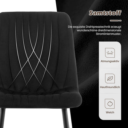 Samt Esszimmerstühle 2er-Set, Ergonomisch & Modern Schwarz