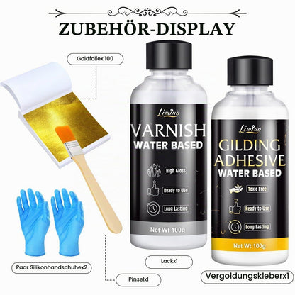Blattgold Set zum Vergolden – 100 Blatt + Kleber & Lack