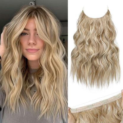 Haarverlängerung Clip-in, Lockig-Wellig, Honigblond mit Strähnchen