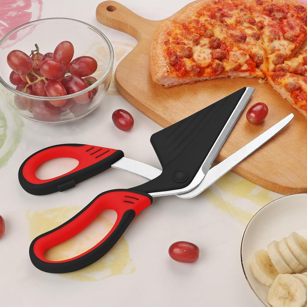 Pizzaschere mit Spachtel, Edelstahl, 27 cm, Rot/Schwarz