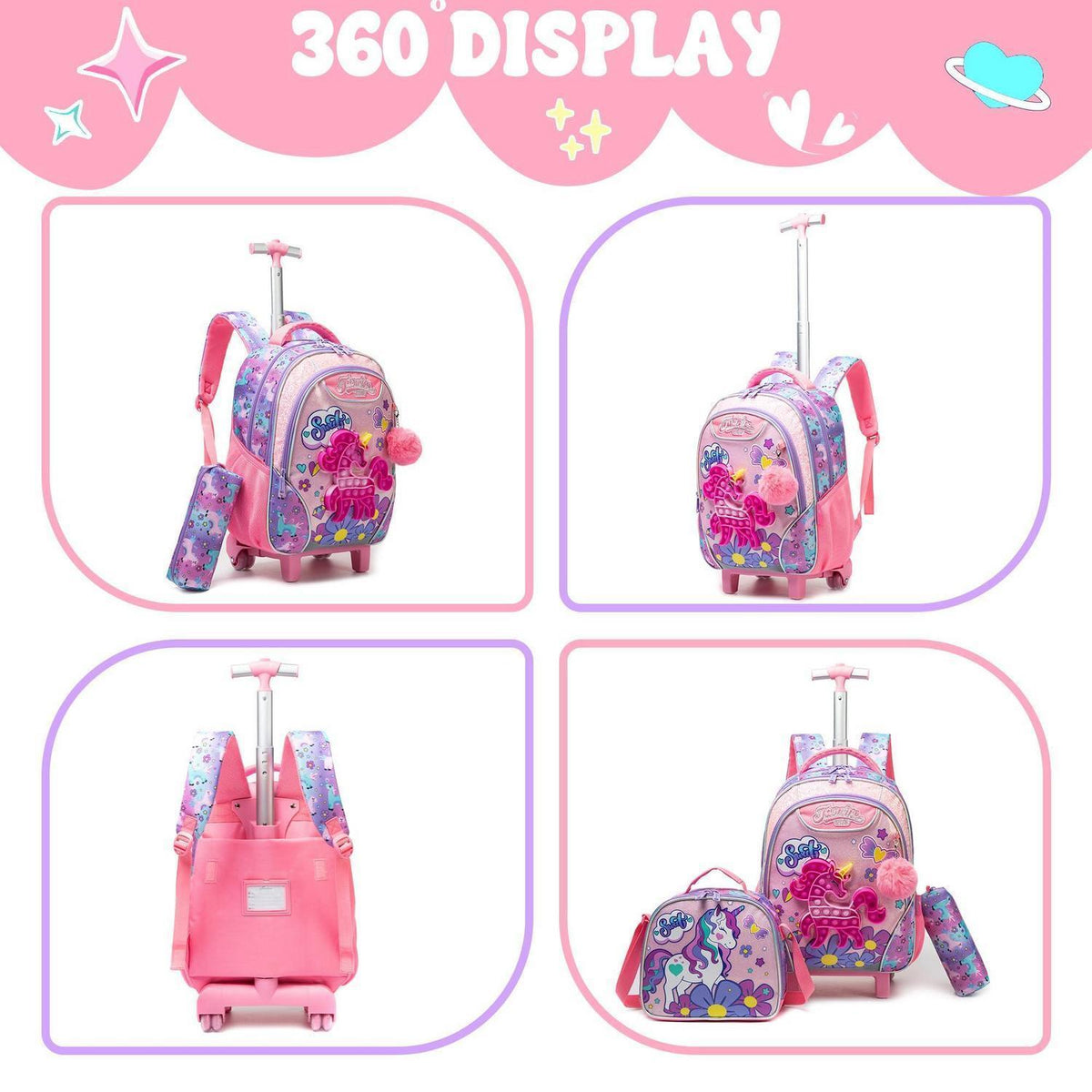 Einhorn Rollrucksack Set für Mädchen 6-8 Jahre