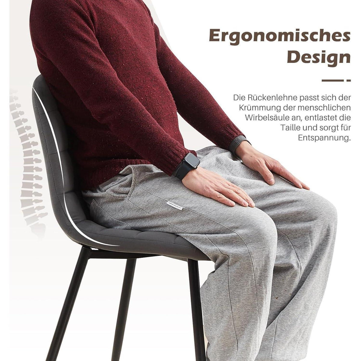 TUKAILAI Esszimmerstühle 2er-Set, Gepolsterte Samtstühle Grau